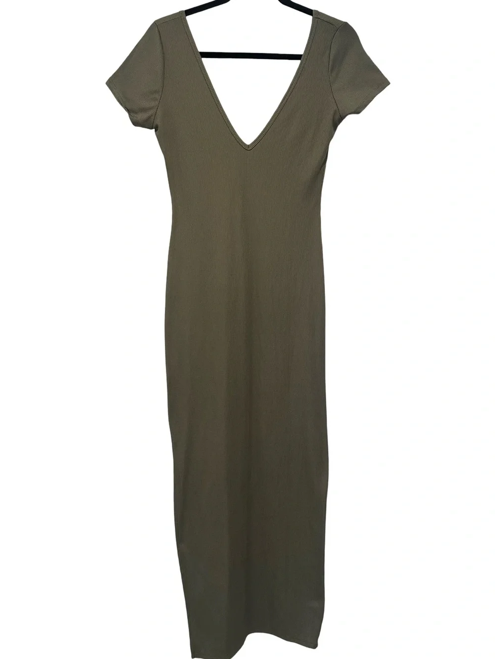 Women’s Heart & Hips Double V Neck Ribbed Bodycon Maxi Dress Olive Green Size M - Picture 3 of 8